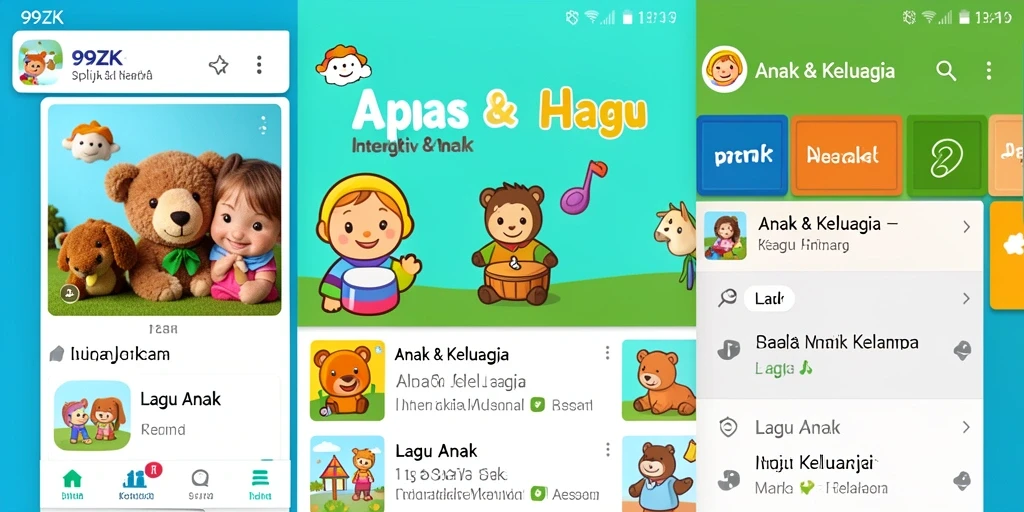 Tampilan antarmuka aplikasi 99ZK dengan lagu anak yang menyenangkan.