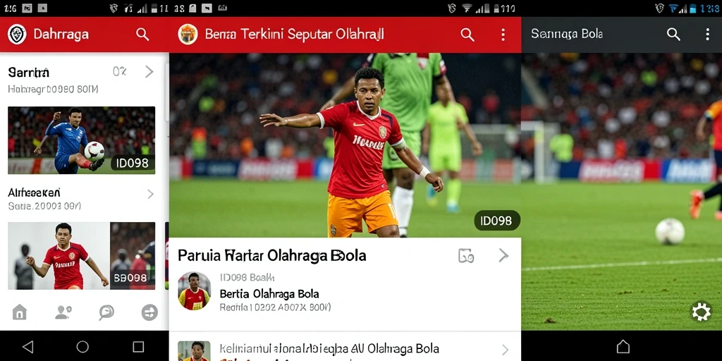 Antarmuka aplikasi ID098 menampilkan informasi olahraga bola secara jelas.