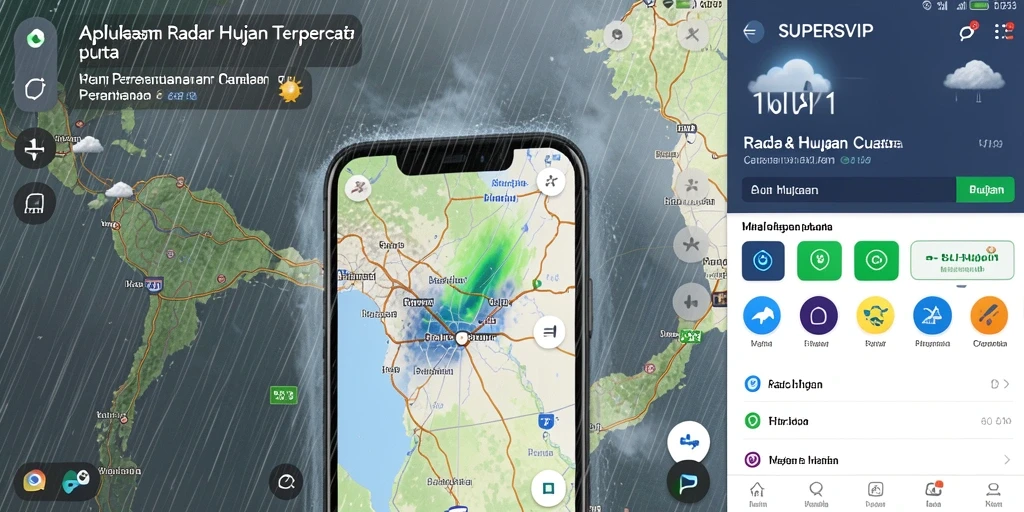 Antarmuka aplikasi SUPERSVIP menampilkan radar hujan yang interaktif dan informatif.