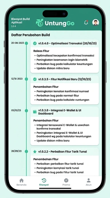 Riwayat Versi Aplikasi Untunggo di Android